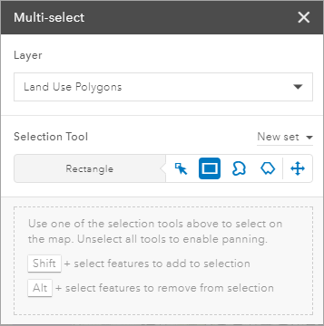 Multi-select dialog box with rectangle tool selected